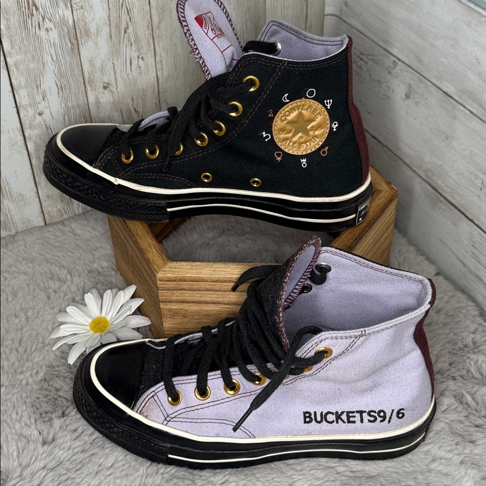Converse Black and Lavender High-Top Sneakers, Women’s Size 6 / Men’s Size 4